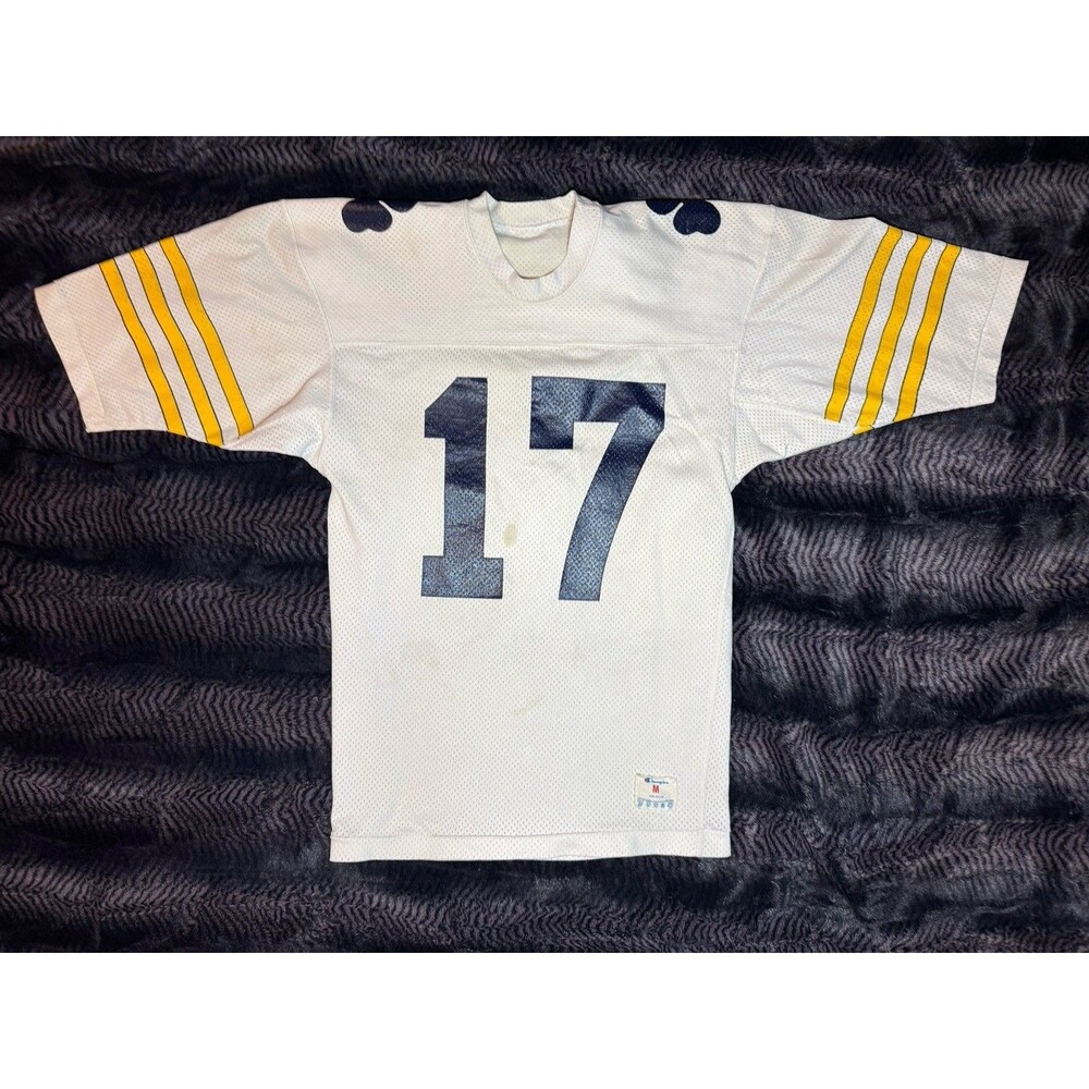 Vintage Champion Mesh Football Jersey Mens M Ivory Clovers 80s VTG Graphic